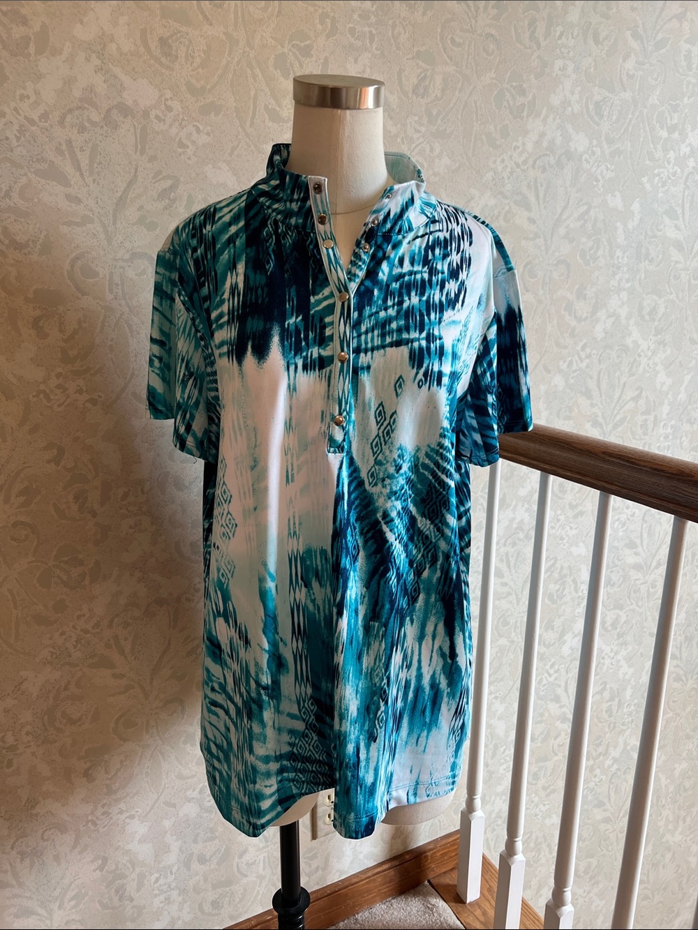Weekends by Chico’s Tribal Burst Polo in Cozumel Blue - Women’s 16